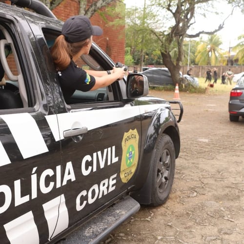 Policial civil em viatura segurando arma (Foto: Divulgação)